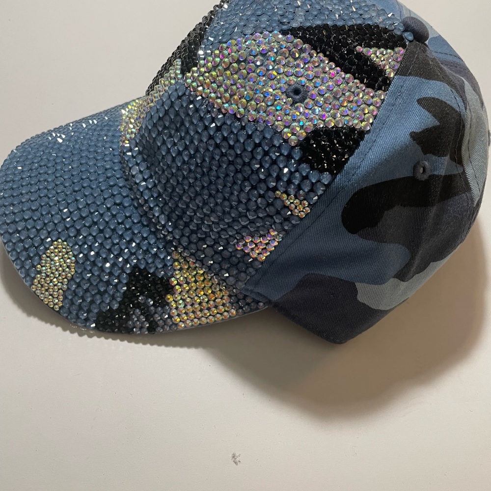 Custom Rhinestone Camo Blue Cap - Picture 3 of 4